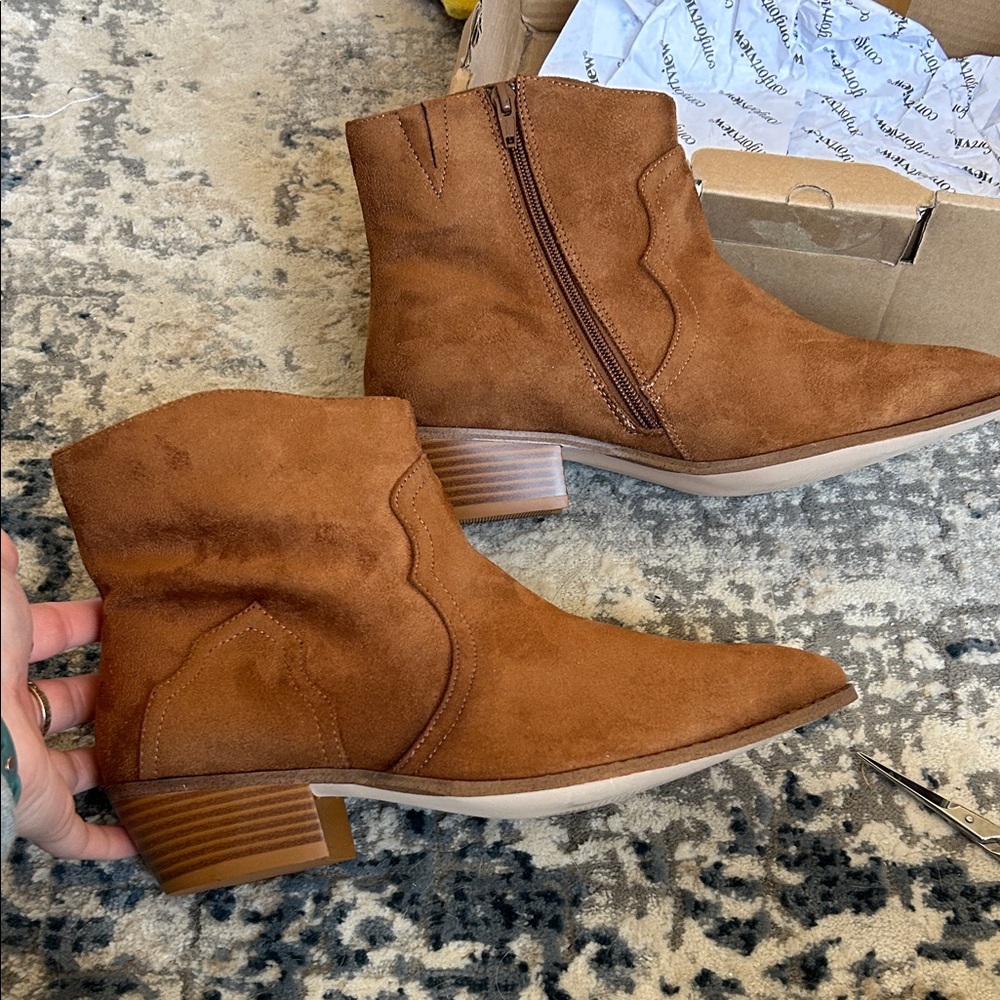 comfortview Cognac Suede Ankle Booties